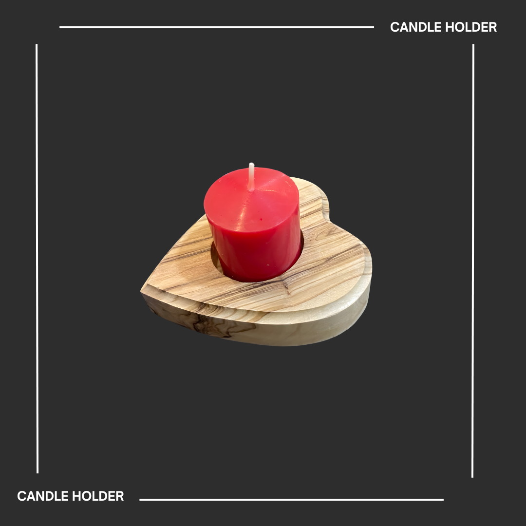 Bethlehem-made olive wood candle holder and red candle